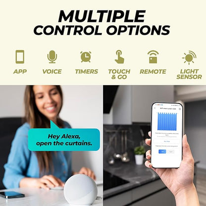 Smart Curtain Opener with Remote Control, High Performance Motor for Roman, T/U-Shaped Tracks Automated Opening and Closing (WiFi)