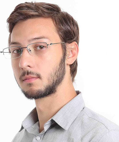 LifeArt Alloy Semi-Rimless Reading Glasses,Blue Light Blocking Glasses, Anti Eyestrain, Computer Gaming Glasses, TV Glasses for Men, Anti Glare (Black, +1.00 Magnification)