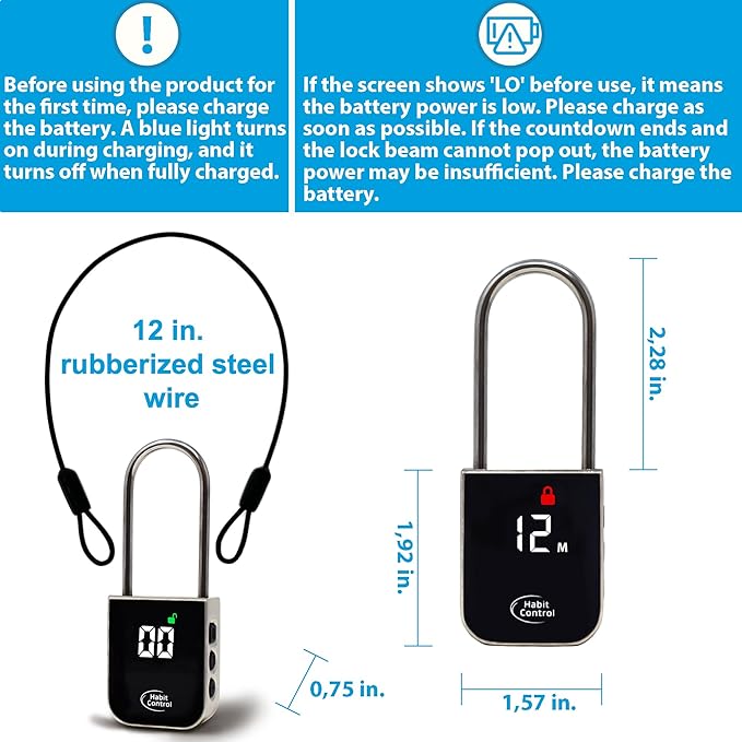 Metal Timer Lock - Smart Padlock for Kitchen Cabinets, Timed Out Keyless Pad Lock, Electronic Time Locking Lock for Cell Phones, Snack, Liquor, Game Consoles & Other Unwanted Temptations
