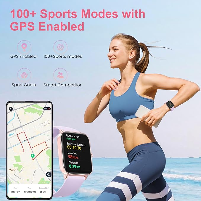 Fitness Smart Watch with Alexa for Women Men, 24/7 Heart Rate, Blood Oxygen, Stress and Sleep Tracker,100 Sports Modes, 5ATM Waterproof Activity Trackers and Smart Watches