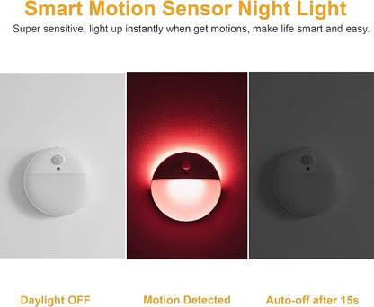 2 Pack Red Night Light, Battery Operated Night Light, 2.6" Small Sticky Lights, Dimmable Motion Sensor Light, 3 Light Modes, Portable LED nightlight for Baby, Kids, Sleep, Bedroom, Bathroom
