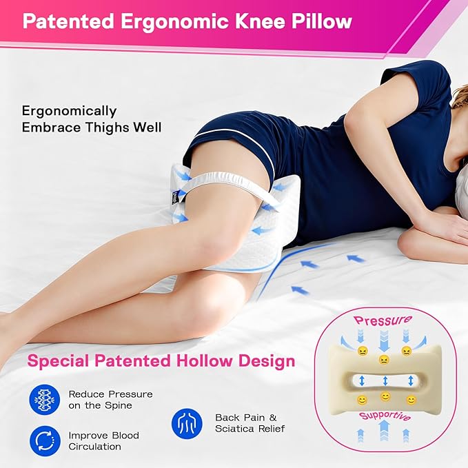 Memory Foam Leg Pillow for Side Sleepers - Relax from Sciatica, Back, HIPS, Knees, and Joints - Removable and Washable Cover - Perfect for Pregnancy and Nursing (White-Extra Soft)