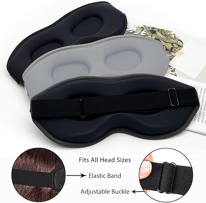 3D Contoured Sleep Mask, Memory Foam, Adjustable Strap, Ergonomic Design for Total Darkness (Grey)