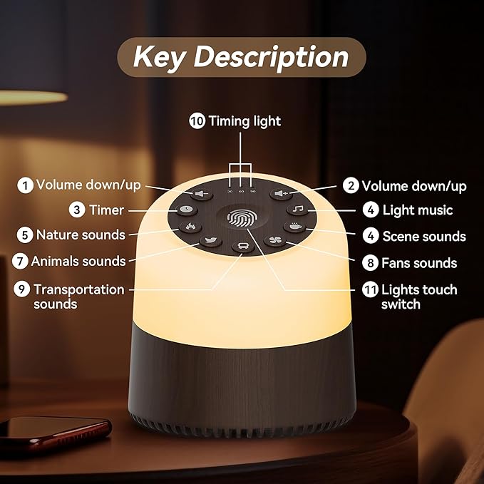 White Noise Machine with 32 Soothing Sounds, 9 Colors Night Lights, Auto-Off Timer, Adjustable Volume, Sleep Sound Machine for Babys, Kids, Adults