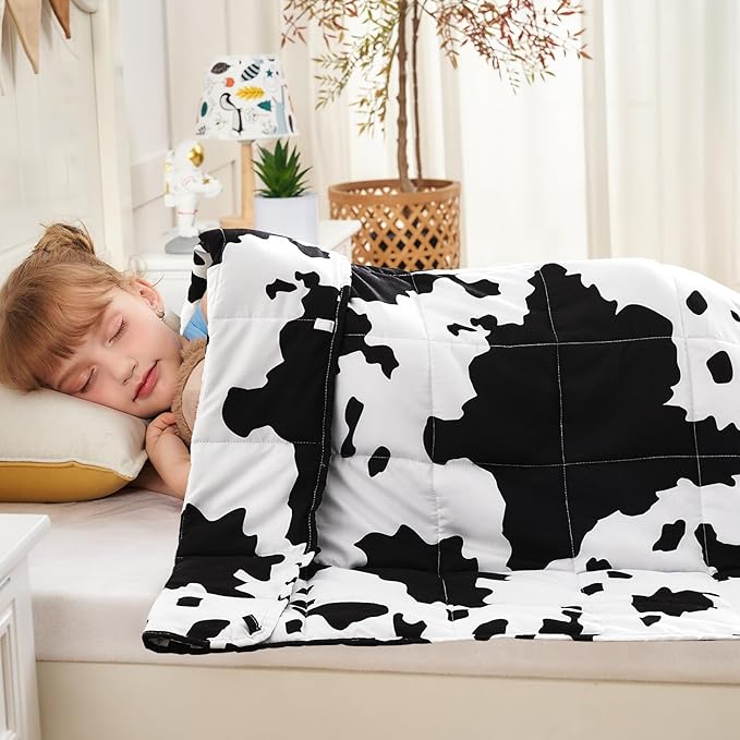 yescool Cow Print Weighted Blanket 3 Pounds Cooling Cow Blanket, Heavy Blanket for Sleeping, Throw Blanket Gift Weighted Comforter for 20-40lbs, 36"x48"