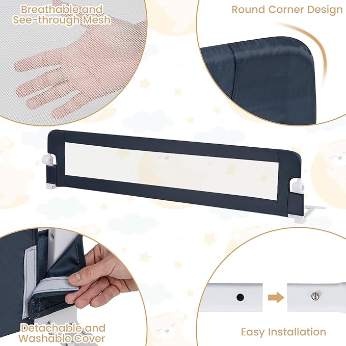 HONEY JOY Bed Rail for Toddlers, Extra Long, Foldable Portable Swing Down Safety Bed Guard Rail, Toddler Bed Rails for Crib, King Queen Full Twin Size Bed Mattress (Gray, 1 Pack, 71 Inch)