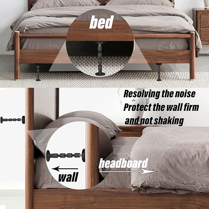 Adjustable Threaded Headboard Stoppers/Bumper Against Wall, 4 Pack Behind Bed Frame Protector Antishake Tool, Bed Shake Support Stabilizer Device for Anti-Knocking,Banging, Metal (Black 27-138mm)
