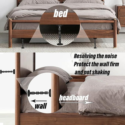 Adjustable Threaded Headboard Stoppers/Bumper Against Wall, 4 Pack Behind Bed Frame Protector Antishake Tool, Bed Shake Support Stabilizer Device for Anti-Knocking,Banging, Metal (Black 27-138mm)