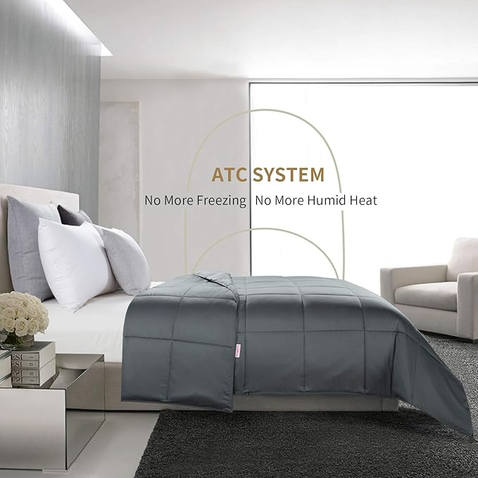 HOMBYS Lightweight Cooling Comforter Queen Size,100% Viscose Derived from Bamboo Shell Down Alternative Duvet Insert,Grey Soft All Season Comforter for Hot Sleepers,8 Corner Tabs