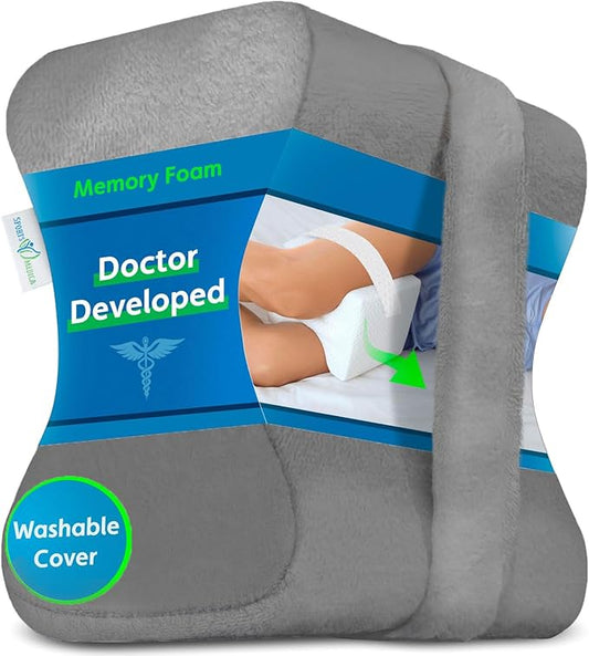 Sports Medica Doctor Developed Knee Pillow for Side Sleepers - Washable Cover Memory Foam Leg Pillow for Side Sleeping, Lower Back & Sciatica Pain Relief - Spine Alignment - Between Knee Hip Cushion