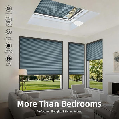ZSTARR Motorized Skylight Shades Blackout Cellular Honeycomb Electric Blinds with Solar Panel Cordless Rechargeable with Remote for Roof and Slanted Windows Custom Size (LF Blue)