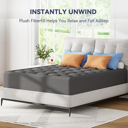 ELEMUSE 3 Inch Dual Layer Memory Foam Mattress Topper King, 2 Inch Cooling Gel Memory Foam Plus 1 Inch Down Alternative Pillowtop Mattress Pad with Cooling Cover, Soft Comfort Support, Grey