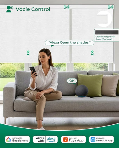 Allesin Motorized Blinds with Remote | Smart Blackout Roller Shades, Automatic Electric Power Blinds for Home Office, Living Room 22x72 Cloud-Patterned