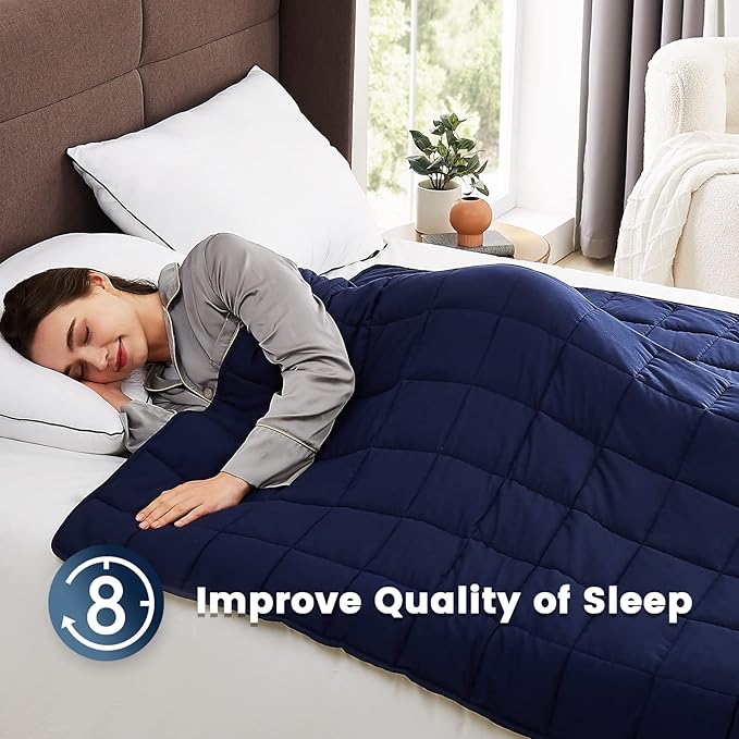CuteKing Weighted Blanket for Adults(20lbs, 60"x80", Navy Blue) Heavy Blanket for 180-190lbs, Weighted Blanket for Cooling & Heating with Premium Glass Beads, Thick Blanket for Adult All-Season