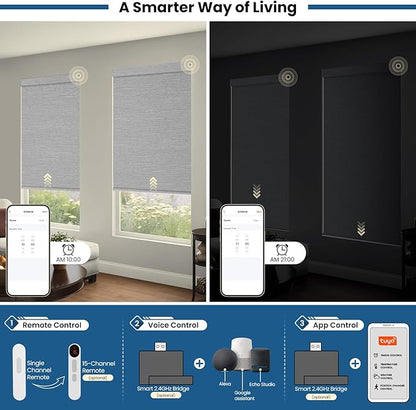 No Drill Motorized Blinds with Remote, Blackout Automatic Blinds with Solar Panel, Cordless Smart Electric Roller Shades for Windows, Grey, 48 x 72
