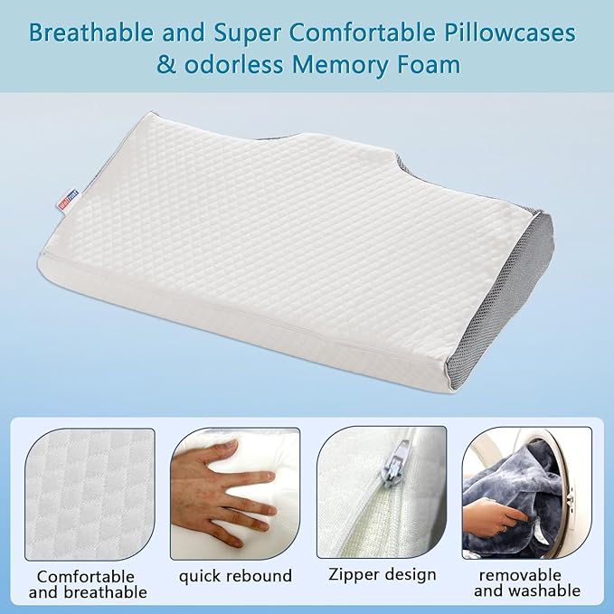 Sleep Apnea Pillow with Neck Pain & Snoring Relief -Orthopedic Cervical Pillow, Ergonomic Contour Memory Foam for Side, Back,Stomach Sleepers, Medium Firm Support(Normal)