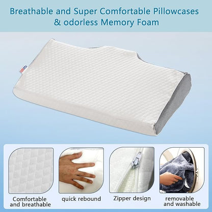 Sleep Apnea Pillow with Neck Pain & Snoring Relief -Orthopedic Cervical Pillow, Ergonomic Contour Memory Foam for Side, Back,Stomach Sleepers, Medium Firm Support (Large)