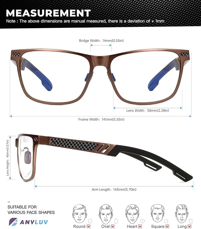 Blue Light Glasses Men Premium Mens Gaming Computer Glasses Clear Lens with Al-Mg Frame Anti Blue Ray Screen Blocker