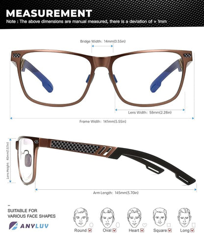 Blue Light Glasses Men Premium Mens Gaming Computer Glasses Clear Lens with Al-Mg Frame Anti Blue Ray Screen Blocker