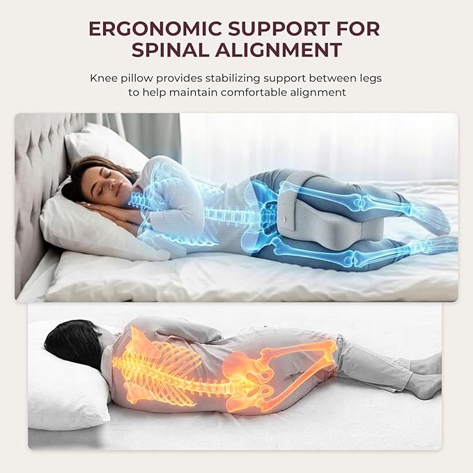 Knee Pillow for Side Sleepers,Memory Foam Balanced Support for Hip & Sciatica Pain Relief,Leg Pillow for Side Sleeping,Adjustable Elastic Strap for Pregnant Women and Seniors (Grey)
