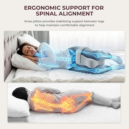 Knee Pillow for Side Sleepers,Memory Foam Balanced Support for Hip & Sciatica Pain Relief,Leg Pillow for Side Sleeping,Adjustable Elastic Strap for Pregnant Women and Seniors (Grey)