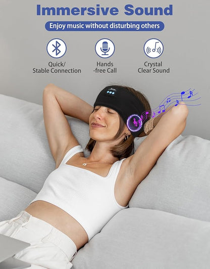 Adjustable Sleeping Headphones, 2-Pack Headband Headphones with Fastener, Bluetooth Headband with Thin Speakers Mic for Men Women, Yoga, Running, Workout, Travel - Black&Gray