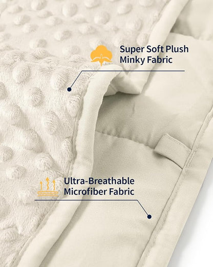Mr. Sandman Weighted Blanket for Adults, Minky Dots Heavy Blanket for Women, Man Sleeping and Calm, Soft and Cozy Cooling Weighted Throw Blankets, Machine Washable, 48 x 72in, 15 lbs, Ivory