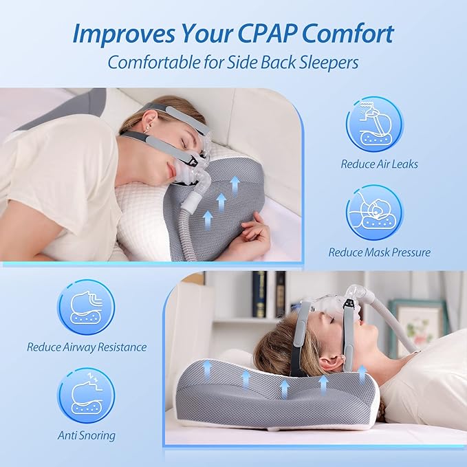 HOMCA CPAP Pillow for Side Sleeping, CPAP Nasal Pillows for All CPAP Masks Users to Reduce Air Leaks & Masks Pressure, Neck Support Pillows for Sleeping for Neck Pain Relief