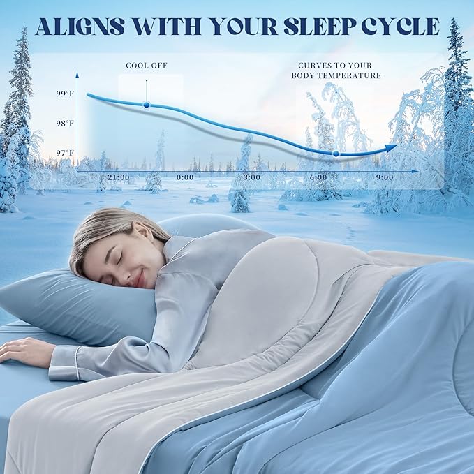 Cooling Comforter King Size, Double-Sided Cooling Blanket for Hot Sleepers & Night Sweats, Arc-Chill Q-Max > 0.4 Breathable Ice Blanket, Lightweight Cold Comforter (108''x90'', Light Blue)