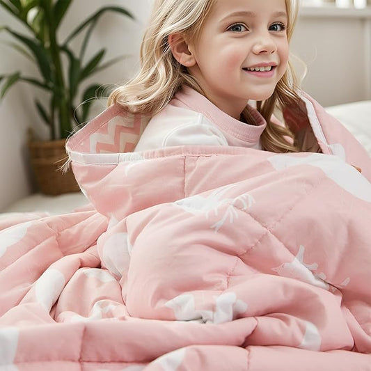 Hiseeme Weighted Blanket (36"x48", 5lbs) Cooling Breathable Heavy Blanket Throw with Premium Glass Bead Pink Animals