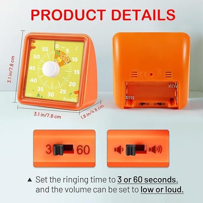 Secura 60-Minute Visual Countdown Timer for Kids & Adults, Classroom Time Management Tool (Orange & Orange)