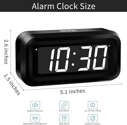KWANWA Kids Alarm Clock, White LED, Battery, Auto-Night Mode, 12Hr/24Hr, Small, Travel, Bedside, Wall-Mount/Table-top, Easy to Read