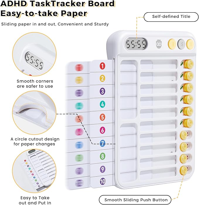 Chore Chart for Kids with Timer, ADHD Tools, Bedtime/Morning/Daily Routine Chart with 99-Min Countup/Down, Magnetic for Kids Checklist Schedule Board with Slider - White