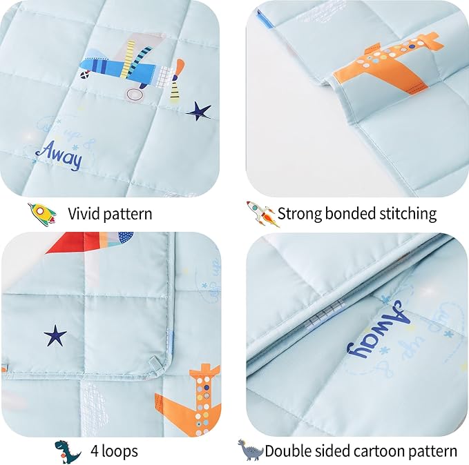 HOSUKKO Weighted Blanket - 2 lbs Blue Airplane Heavy Blanket - Small Size Breathable Blanket(19 * 21 inches, 2 lbs)
