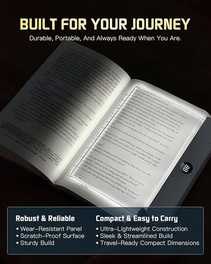 Book Light for Reading at Night Rechargeable Booklights Flat Smart LED Page Glow up Full Bookmark in Bed Loght Portable Panel Lamp Best Full Screen Luz Para Leer Libros De Noche Shelf