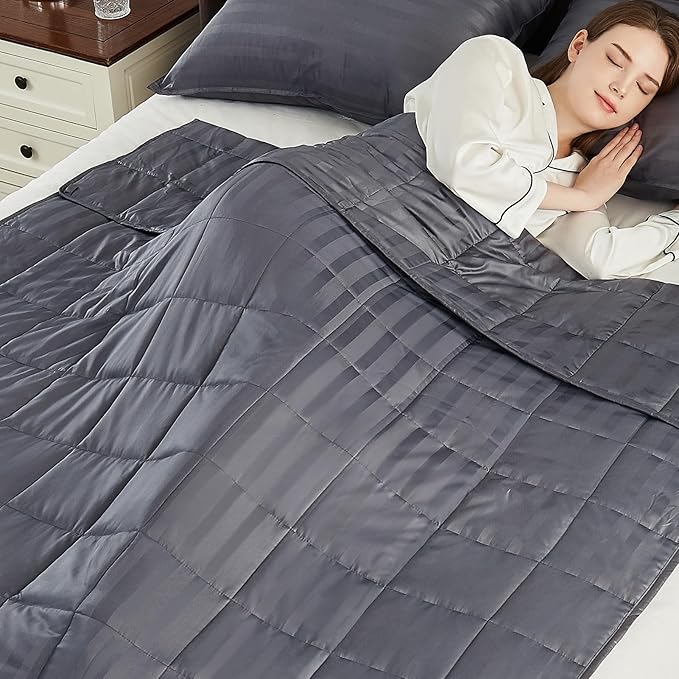 Weighted Blanket Queen/King Size (80"x87" 25lbs),Ultra Soft and Cozy Cooling Weighted Blanket for Adult,Heavy Blanket with Machine Washable Soft Blanket, Stripe Grey