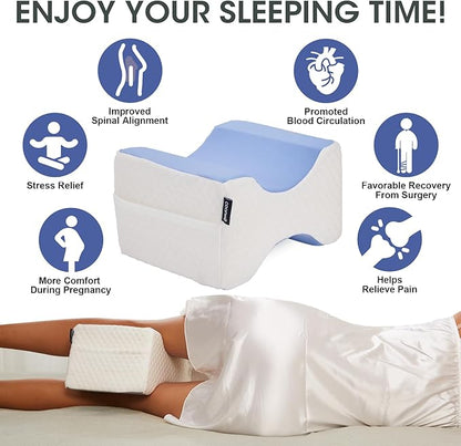 Side Sleeper Pillow, Knee Pillow for Side Sleepers, Sciatica Pain Relief Pillow, Memory Foam Leg Pillow for Back, Hip, Sciatica Pain Relief (Blue)-2PCS