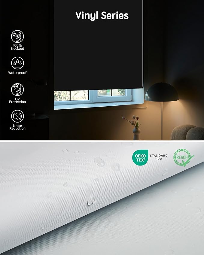 Yoolax Motorized Blinds with Remote, Waterproof Smart Blinds for Windows Blackout Automatic Shades Compatible with Alexa Remote Control Roller Window Shades with Valance, Custom Size (Vinyl-White)