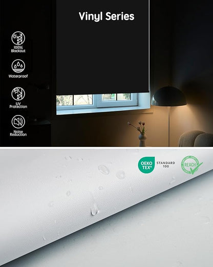 Yoolax Motorized Blinds with Remote, Waterproof Smart Blinds for Windows Blackout Automatic Shades Compatible with Alexa Remote Control Roller Window Shades with Valance, Custom Size (Vinyl-White)