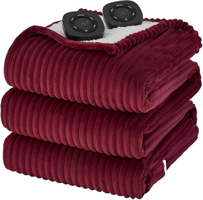 Dual-Monitor Temperature-Adjustable Electric Blanket, Timed Blanket, for Home Use, (90x100 Inches, Gray)(08 - White)