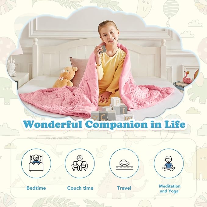 CuteKing Weighted Blanket - Weighted Blanket with Premium Glass Beads - Heavy Blanket Crystal Velvet for Comfort Sleep - Thick Blanket All Season (7lbs, 40"x60", Pink Bubble)