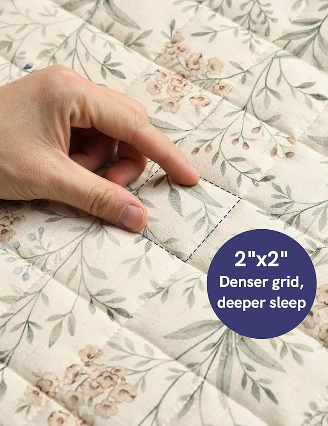 YnM 15lbs Weighted Blanket for Adults, Linen Heavy Bed Throw Blanket with Cooling Glass Beads for All Season Use, Ideal for ~140lbs (60x80 Inches, Queen, Botanical)