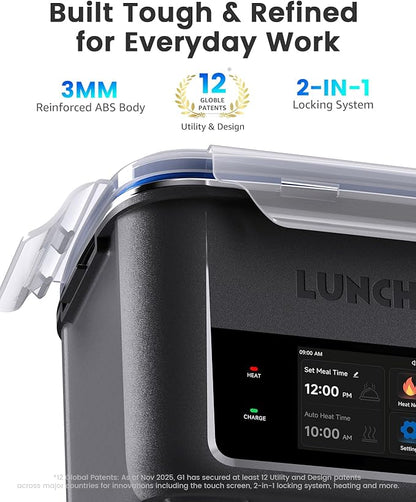 LUNCHGO® G1-Long Range(103 Wh), Smart Electric Heated Lunch Box – Cordless, 5 Cups Capacity, Battery Powered, 250°F Max, Scheduled Heating, Perfect for Outdoor Work, On-The-Go Meals (Carbon Black)