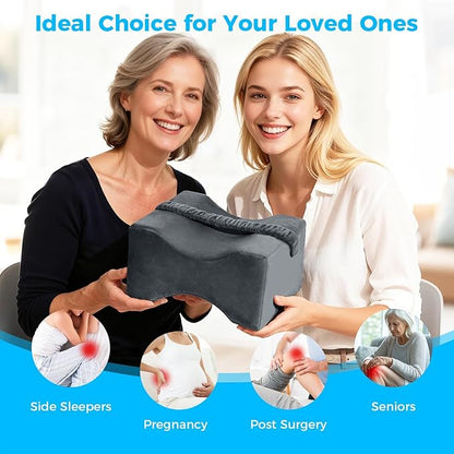 Knee Pillow for Side Sleepers, Memory Foam Leg Pillow with Strap for Side Sleeping, Supportive Elevation Pillow Between Legs for Knee, Ankle Sciatica, Pregnancy, Joint Pain (Gray/Plus)