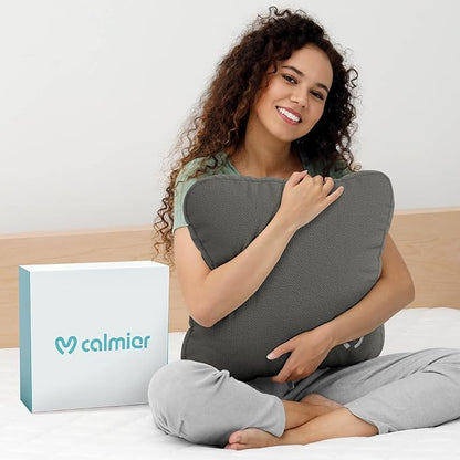 Calmier - 6 lb Sensory Weighted Pillow - Glass Bead Filled Hug Pillow - Ultra Plush Cozy Weight Sensory Pillows for Adults and Kids - Weighted Lap Pad (Light Gray- Fleece, 6 LBS)