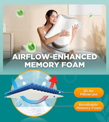 Ease Now Cervical Neck Pillow for Pain Relief, Beauty Sleeping Cooling Pillow for Side Back Stomach Sleeper, Odorless Memory Foam Bed Pillows Deep Sleep,Ergonomic Orthopedic Contour Neck Support