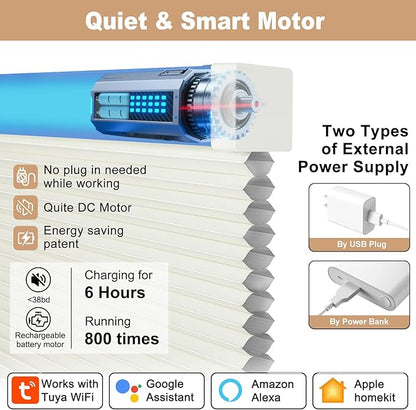 Smart Custom Motorized Cellular Shades – Remote & App Controlled Electric Window Blinds, Automated Blackout Honeycomb Blinds for Home, Alexa Google Siri Compatible – Made to Order (22”-112” W)