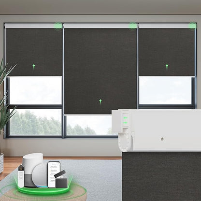 Motorized Blinds with Remote, Blackout No Drill Cordless Smart Roller Shades, Automatic Blinds for Windows, Black,36" W x 72" H