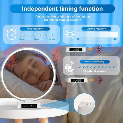 Sunrise Alarm Clock Wake Up Light - 3 Color LED Lamp with Sound & Light Awakening, Bioclock Adjustment, Ring Light Design for Bedroom Bedside