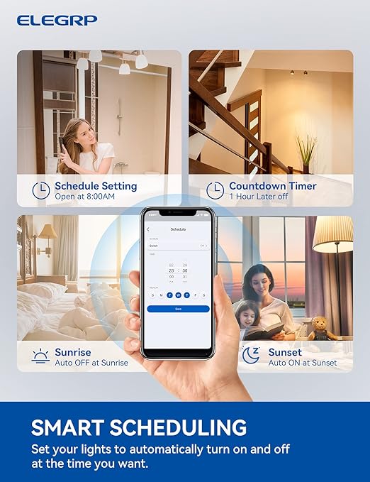 ELEGRP Smart Light Switch, 2.4GHz Wi-Fi Light Switch Compatible with Alexa & Google Assistant, Neutral Wire Required, APP Control and Timer Schedule, UL Certified, Single Pole/3 Way, Black, 10 Pack